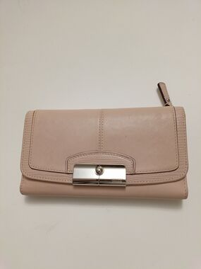 Coach Pale Pink Leather Wallet with Silver-Tone Hardware